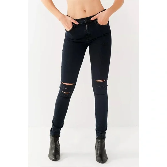 AGOLDE Sophie High Rise Distressed Black Skinny Jeans - Picture 2 of 14